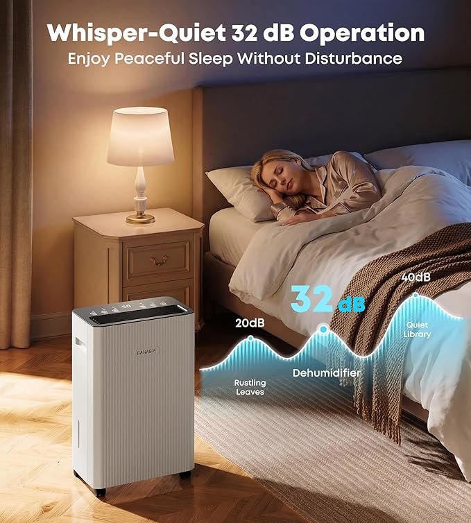 2500 Sq.Ft Dehumidifier for Basement, 32 Pint Dehumidifiers for Home with Drain Hose, Ultra Quiet 32dB, Smart Humidity Control, 24H Timer, Energy Efficient, Portable for Bedroom, Bathroom, RV