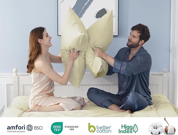 Pillow Cases, King Size Cotton Percale Weave Pillowcases, Pre-Shrunk Breathable and Hypoallergenic Pillowcases, Set of 2 (2 Piece King 20 Inch x 40 Inch, Cream)