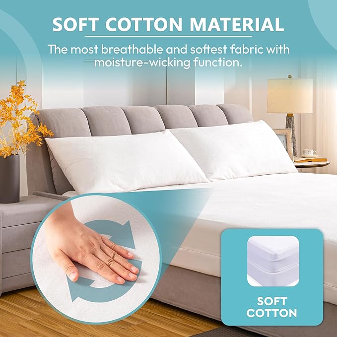PlushDeluxe California King Premium Mattress Encasement - Zippered Waterproof, Bedbug Proof Design, 6-Sided Protection - Hypoallergenic Cotton Terry Fabric 12-15" Depth