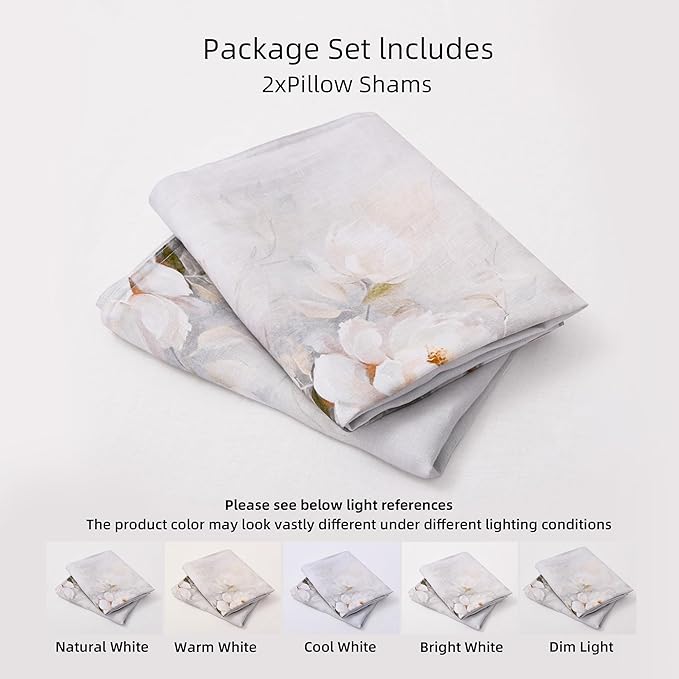 CHUFFED 100% French Linen Pillow Cases Watercolor Peony Print, Farmhouse Floral Stone Washed Pillow Shams with Envelope Closure Soft Breathable Vintage Pillow Covers for Decor,20x36 inches