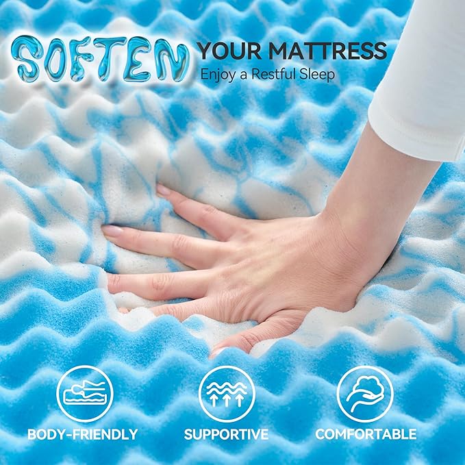 SINWEEK 3 Inch Egg Crate Memory Foam Mattress Topper Twin XL, Twin Extra Long Mattress Pads for College Dorm Room, Pressure Relieve CertiPUR-US Certified,39x80 Inches, Blue
