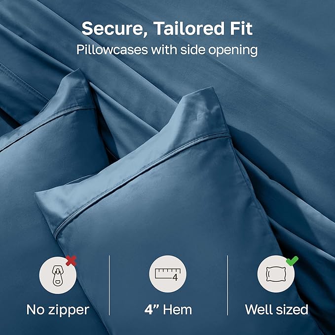 Standard Queen Size Pillowcase Set - 400 Thread Count, 100% Cotton Sateen, Set of 2 Pillow Covers, Soft and Breathable - Peacock Blue
