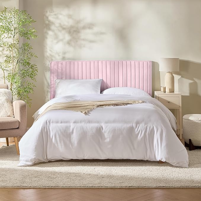 Hearth & Harbor King Headboard Only, Floating Wall Mounted Headboard King Size, Easy Assemble Upholstered Peel and Stick Headboards, 3D Soundproof Bed Wall Panels, Velvet Stick on Headboards, Pink