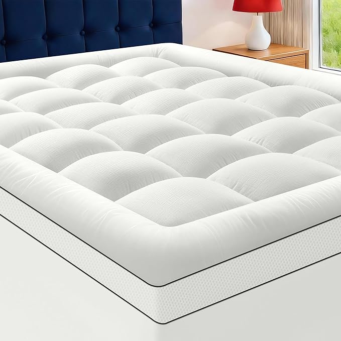 King Size Mattress Topper for Back Pain, Extra Thick Pillow Top Mattress Pad with 1000GSM Down Alternative Filler, Cooling Breathable Plush Bed Topper Protector Cover (8-21" Deep Pocket)