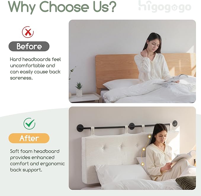 HIGOGOGO Wall Mounted Headboards for Queen Size Bed, Hanging Head Board Wall with Button Tufting, Adjustable Height Headboard for Bedroom,Beige
