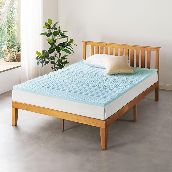 Mellow 1.5 Inch 5-Zone Memory Foam Mattress Topper, Cooling Gel Infusion, Twin, Blue