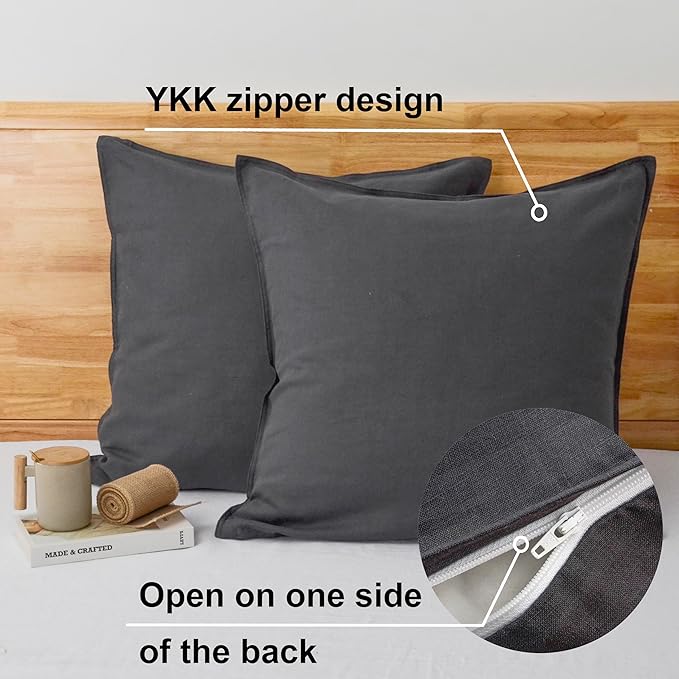 CHUFFED Linen Pillow Covers 2 Pack 100% Linen Pillow Cases, Breathable and Cooling Washed Pillow Shams with Zipper Closure for Bedding, 26x26 Inches,Dark Grey