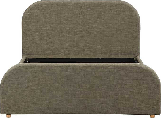 Christopher Knight Home Lanet Linen Upholstered Queen Size Bed Frame with Headboard, Modern Queen Bed Frame and Headboard, Wooden Slats Support, Easy Assembly, No Box Spring Needed, Olive Green