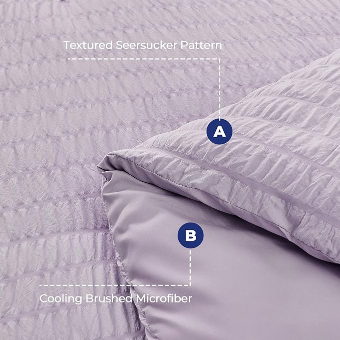 HYMOKEGE Lavender Duvet Cover Full Size, Ultra Soft 3-Piece Seersucker Duvet Cover Set with Zipper Closure, Soft Brushed Microfiber Bedding Set with 8 Corner Ties (80"x90", 2 Pillowshams)