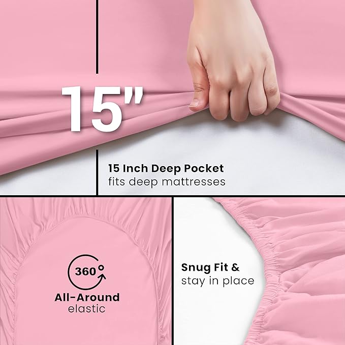 Utopia Bedding Queen Fitted Sheet - Bottom Sheet - Deep Pocket - Soft Microfiber - Shrinkage and Fade Resistant - Easy Care -1 Fitted Sheet Only (Pink)