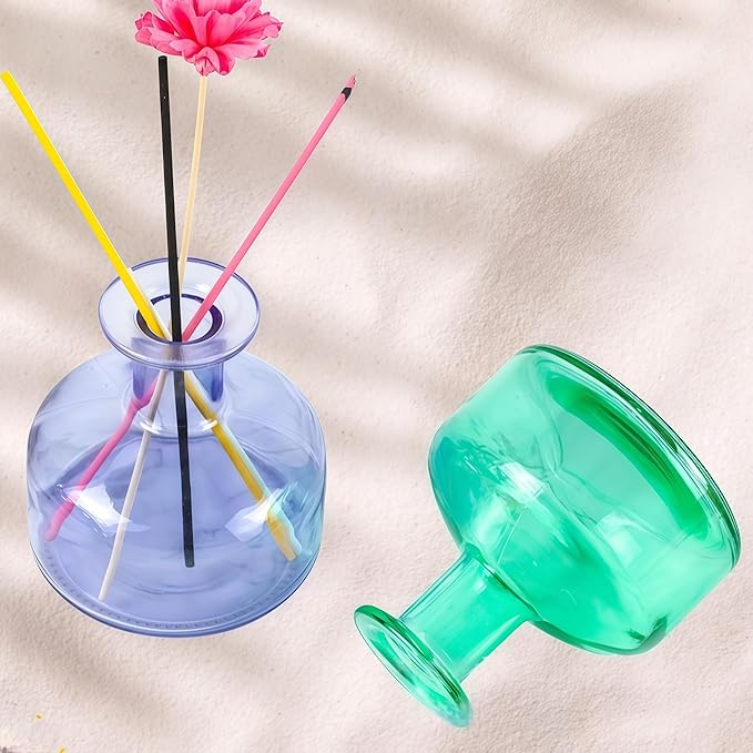 Purple Empty Glass Reed Diffuser Bottles,300ml Refillable Diffuser Bottle for Essential Oils,Aromatherapy Container for DIY Replacement Diffuser,Fragrance Decoration,Crafts Decor,Small Flower Vase