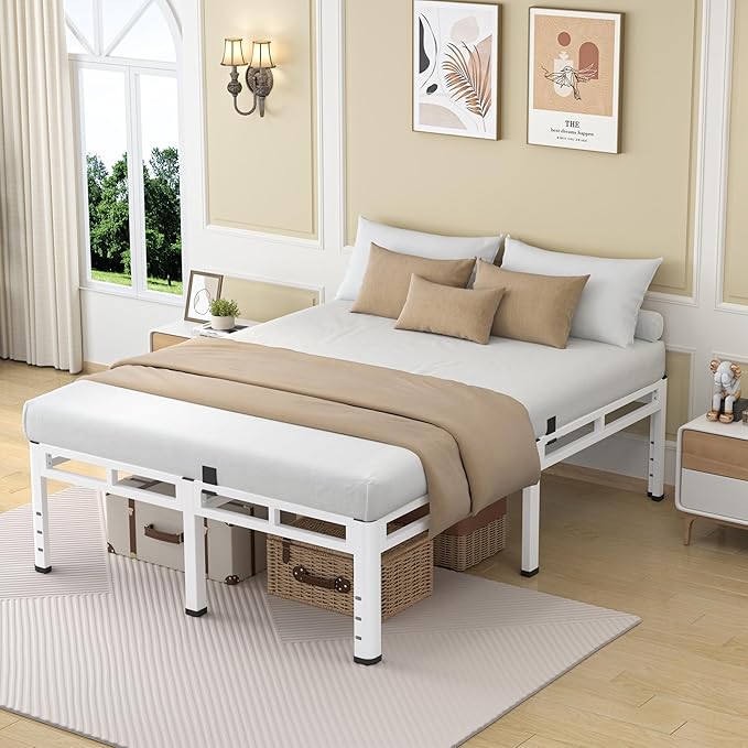 NKZ 22 Inch King Size Bed Frame, Metal Bed Frame & Box Spring 2 in 1 Platform with Round Corner Legs, 4000Lbs Heavy Duty Metal Frame, Mattress Slide Stopper, Headboard Hole, Noise-Free, Easy Assembly