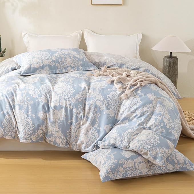 OAITE Duvet Cover Set,100% Cotton Comforter Cover with Floral Pattern Duvet Cover Set,Soft Bedding Set Includes with 3 Piece (2 Pillow Shams,1 Duvet Cover)