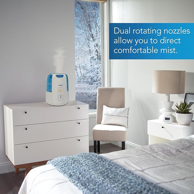 Vicks Dual Comfort Cool + Warm Mist Humidifier for Bedrooms With Fusion Technology, Compatible with Vicks VapoPads and VapoSteam, White