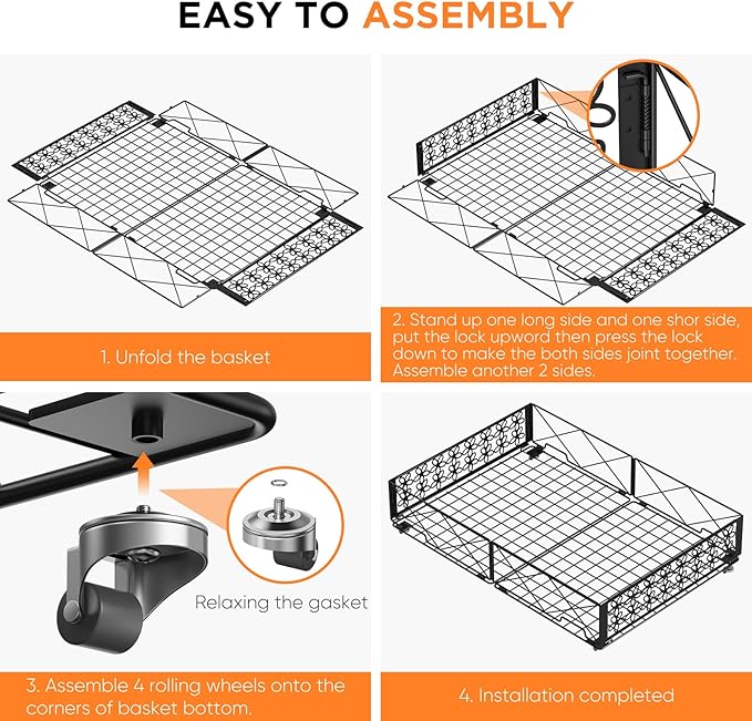 Under Bed Storage with Wheels, Rollable Under Bed Storage Container, Foldable Metal Under Bed Organizer for Bedroom Clothes Shoes Blankets Storage (2black, Black)