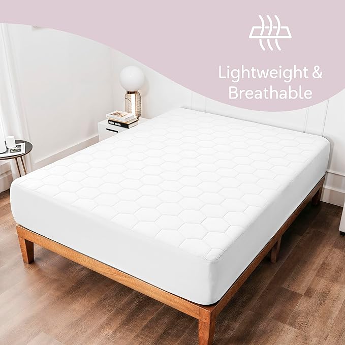 Hearth & Harbor California King Size Quilted Fitted Mattress Pad Cover, 100% Waterproof Mattress Protectors, Deep Pocket Fitted Mattress Cover 8" - 21" (72" x 84", White)