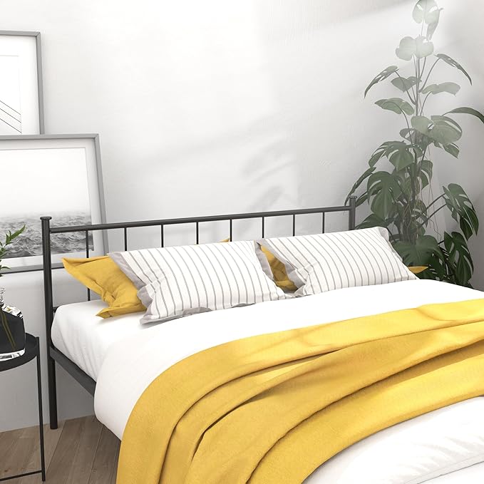 Queen Metal Platform Bed Frame, Victorian Vintage Style, Wrought Iron Headboard, Steel Slats, No Box Spring Needed (Black, Queen)