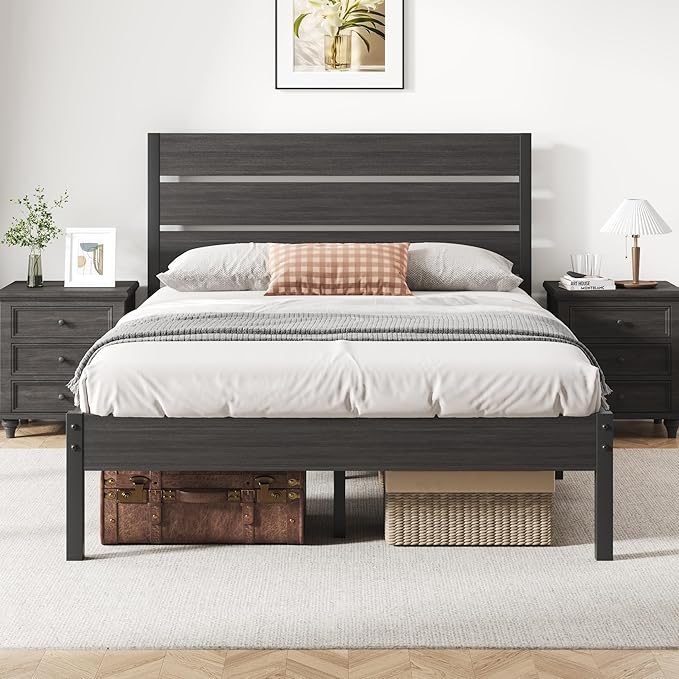 Fluest Full Bed Frame with Headboard and Footboard, Metal Platform Bed Frame with Under Bed Storage, All-Metal Support System, No Box Spring Needed, Easy Assembly,Rustic Grey