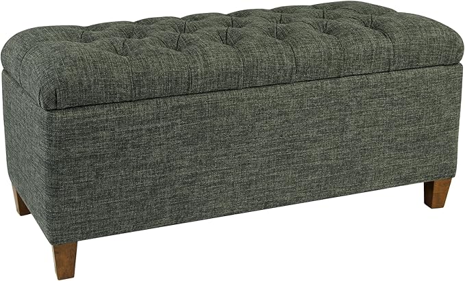 Homepop Home Decor Tufted Ainsley Button Storage Ottoman Bench with Hinged Lid Ottoman Bench with Storage for Living Room & Bedroom, Green Clover Fabric
