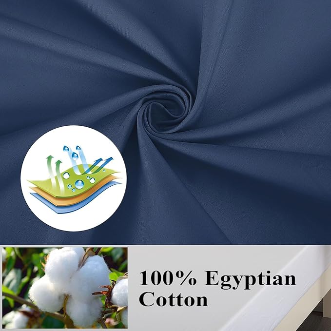 100% Egyptian Cotton Pillow Protectors Set of 2, 600 Thread Count Standard Size Bed Pillow Cases with Zipper,Sateen Weave Cooling Pillow Cases Quiet and Breathable Easy Care(2PCS, Standard, Navy Blue)