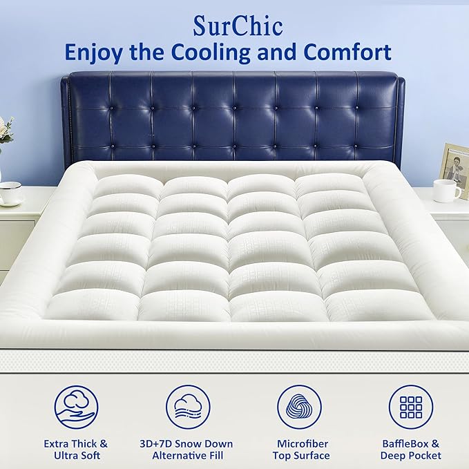 Twin Size Mattress Topper for Back Pain, Extra Thick Pillow Top Mattress Pad with 1000GSM Down Alternative Filling, Cooling Breathable Plush Bed Topper Protector Cover (8-21" Deep Pocket)