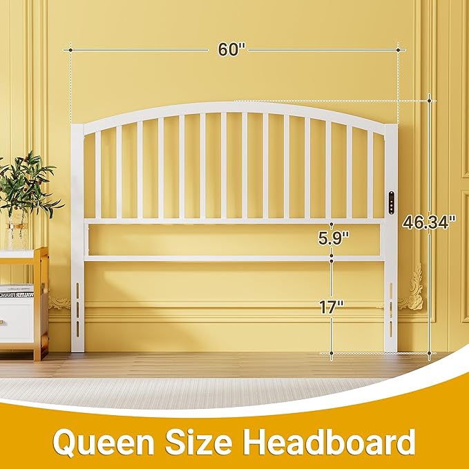 Weehom Queen Headboard with Led Lights, Farmhouse Vintage Style Metal Headboard Queen Size, Modern Freestanding White Headboard Only for Bedroom