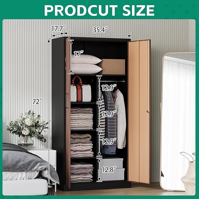 Letaya Metal Storage Cabinets,72'' Employee Lockers Steel Wardrobe with Lock Door for Office,Home,School,Gym,Fire Department,Hotel(Wood Grain Color)