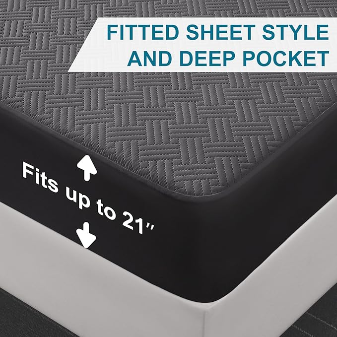 GOPOONY Waterproof Mattress Protector California King Size - Breathable, Noiseless, Ultra-Soft Bed Cover, Mattress Pad Cover with Deep Stretchable Pockets 8"-21" (Gray)