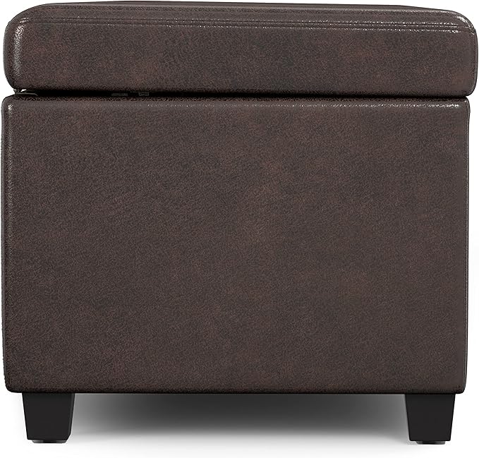 SIMPLIHOME Avalon Extra Large Storage Ottoman Bench - 54 inch Wide Upholstered Vegan Leather Rectangular Lift-Top Ottoman in Distressed Brown, Contemporary Bench for Living Room with Hidden Storage