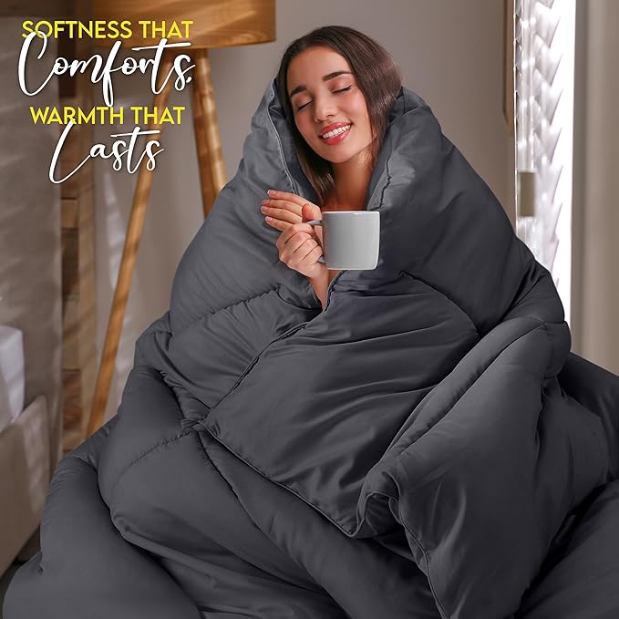 Utopia Bedding King Comforter Duvet Insert, Quilted Grey Comforter with Corner Tabs, Box Stitched Down Alternative Comforters King Size 90 x 102 inches