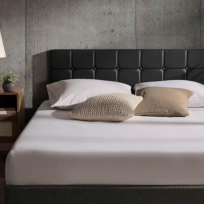 Hearth & Harbor Full Size Headboard, Button Tufted, Upholstered, Bed Frame Mount, Adjustable Height 34"-42", Modern, Black