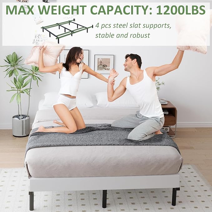 Queen Metal Bed Frame, 7 Inch Low Heavy Duty Platform Bed Frames Queen Size for Box Spring and Mattress, Easy Assembly, Noise-Free, Adjustable, Black