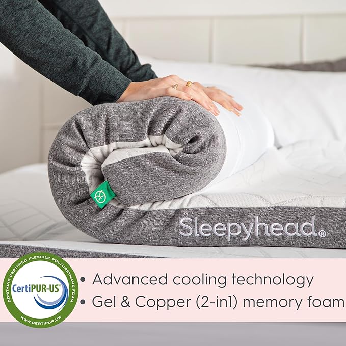 Sleepyhead Queen Mattress Topper Super 3 Inch, Cooling Gel & Copper Memory Foam, Pressure Relief, Removable Washable Cover, CertiPUR-US Certified, Queen Size Mattress Pad (Queen 3")