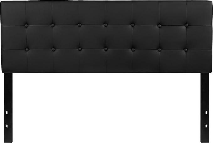 Flash Furniture Lennox Adjustable Height Button Tufted and Box Stitch Upholstered Queen Size Headboard in Black Vinyl