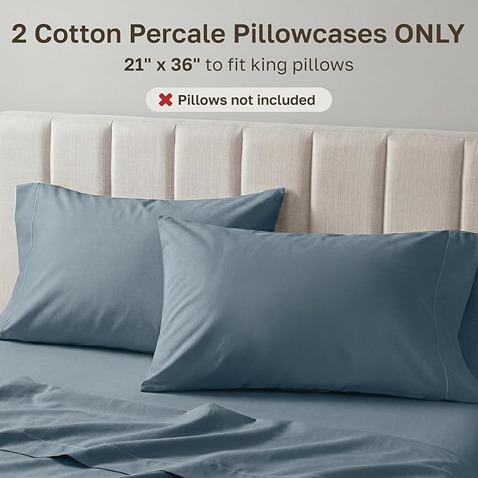 California Design Den Pillow Cases King Size Set of 2-100% Egyptian Cotton Pillow Cases, Crisp Percale Feel, Soft & Breathable, Fits King Pillows - Slate Blue