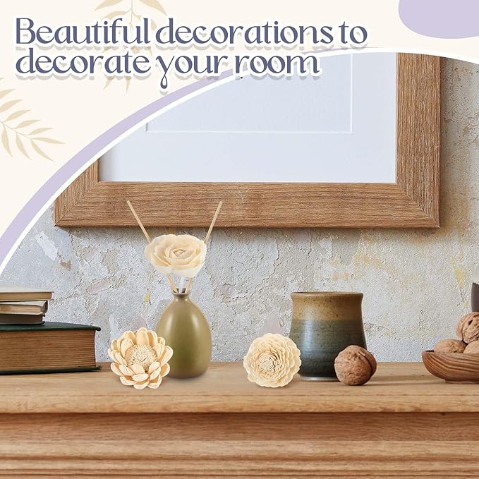 Waydress 15 Pcs Diffuser Mixed Sola Flowers Natural Material Aromatherapy Reed Wood Flowers Decorative Aromatherapy Flower Placement Refill Wood Flower Diffuser with Rope(3.15-3.35 Inches,Fresh)