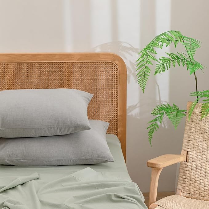 BESTOUCH 100% Washed Cotton Pillowcase for Hair and Skin Linen Feel Soft Comfortable Breathable 2 Set Pillow Case with Envelope Closure Solid Light Grey Queen 20x30 Inches