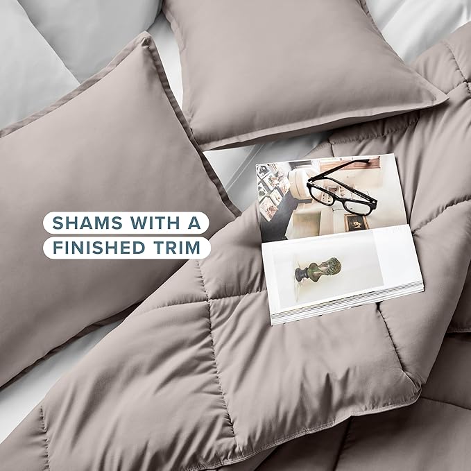Bare Home Comforter Set - Queen Size - Ultra-Soft - Goose Down Alternative - Premium 1800 Series - All Season Warmth (Queen, Khaki)