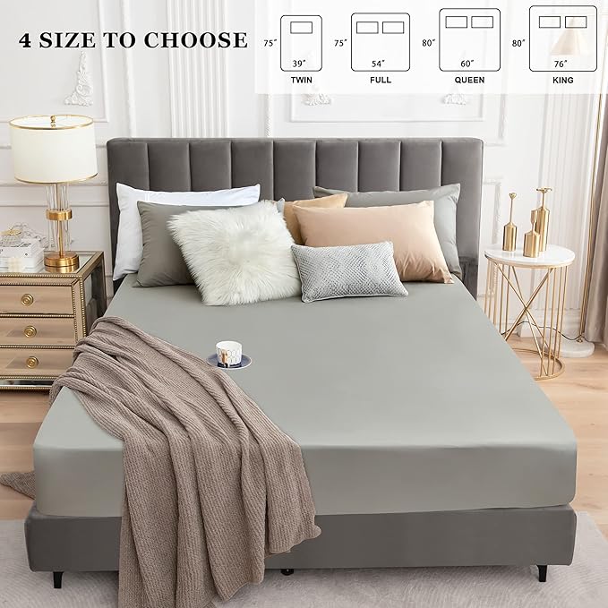 Sufdari Full Size Mattress Protector,Waterproof Mattress Protector,Fitted Sheet Style Mattress Cover with 18" Deep Pocket,Washable and Comfortable-Gray,Full