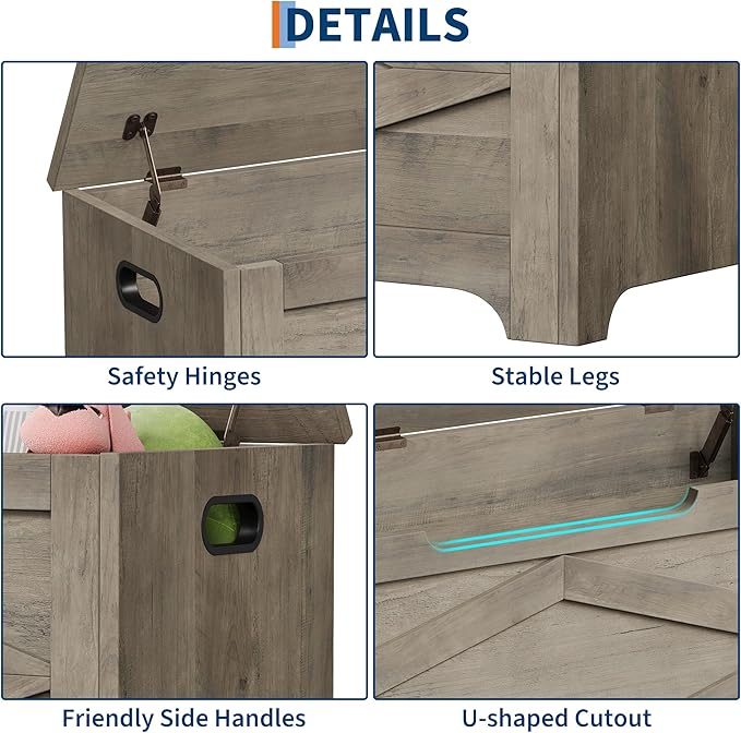 GAOMON Storage Chest, Wooden Storage Bench, Modern Style Lift-Top Shoes Bench with Safety Hinge for Entryway, Bedroom, Living Room, Supports 300 Lb and Easy Assembly
