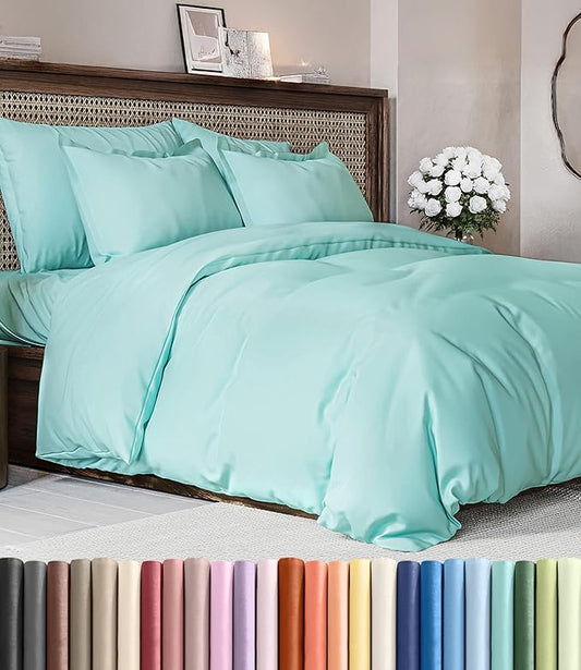 Duvet Cover Full Size Set - Extra Soft Full Duvet Cover 80" x 90" with 2 Pillow Shams - Hotel Luxury, Easy Care & Fade Free w/ Zipper Closures & Ties - All Season, Comfy, Cozy & Breathable (Spa Blue)