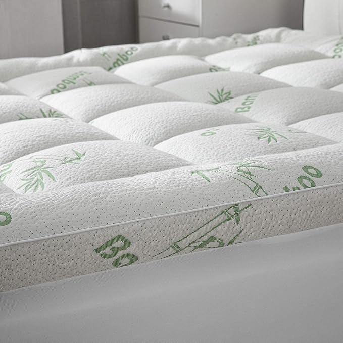 Cooling Mattress Topper - Queen Size | Plush Pad Mattress Topper for Back Pain Relief, 8-21" Deep Pocket | Viscose Made from Bamboo Pillow Top | Bedroom Essentials