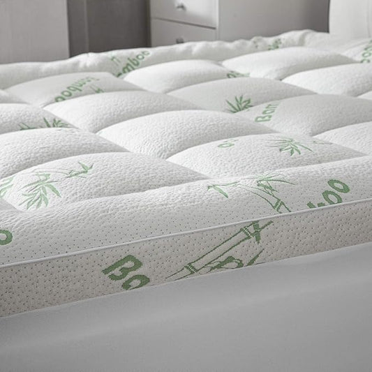 Cooling Mattress Topper - Full Size | Plush Pad Mattress Topper for Back Pain Relief, 8-21" Deep Pocket | Viscose Made from Bamboo Pillow Top | Bedroom Essentials