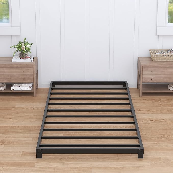 Nailsong 4 Inch Twin XL Bed Frames Low Profile, XL Twin Bed Frame No Box Spring Needed, Heavy Duty Metal, Easy Assembly, Black
