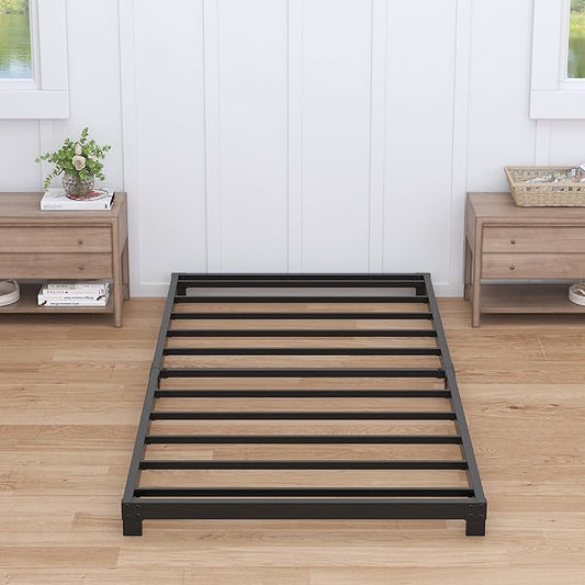 Nailsong 4 Inch Twin XL Bed Frames Low Profile, XL Twin Bed Frame No Box Spring Needed, Heavy Duty Metal, Easy Assembly, Black