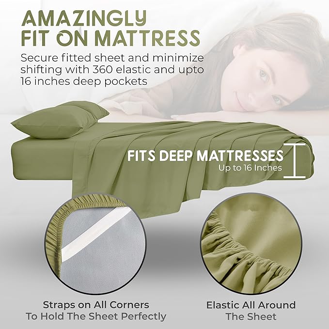 Top Split California King - 4 Pcs Set - Cal King Split Top Deep Pocket Sheet Set - Split Top California King Sheets Sets for Adjustable Bed - Double Brushed Microfiber (Sage)