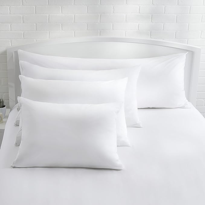 Amazon Basics King Pillow Pillowcases with Zipper, 100% Cotton Hypoallergenic, Pillow Protector, White (37 x 21 Inches), Pillows Not Included