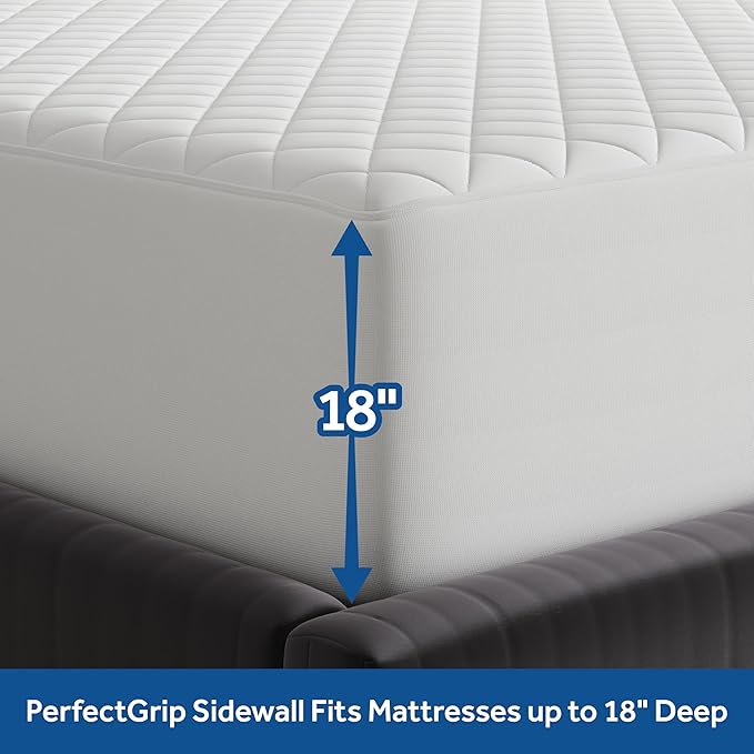 Sealy Luxury 100% Cotton Soft Top Layer, High Loft Comfort EternaLoft Fiberfill, Durable Stretch Corners Mattresses 18 Inches Deep Machine Washable Fitted Mattress Pad, Full Size, White