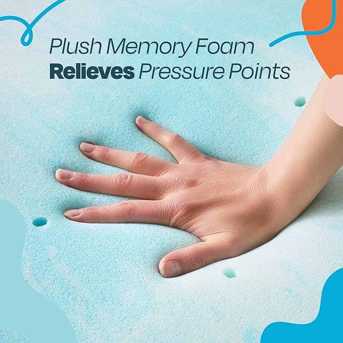 Linenspa 2 Inch Swirl Gel Memory Foam Mattress Topper, Full Size – Cooling Gel Infused, Ventilation Holes – Pressure Relieving Bed Topper – CertiPUR Certified