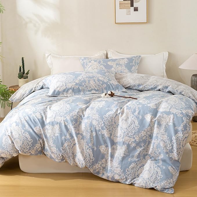 OAITE Duvet Cover Set,100% Cotton Comforter Cover with Floral Pattern Duvet Cover Set,Soft Bedding Set Includes with 3 Piece (2 Pillow Shams,1 Duvet Cover)